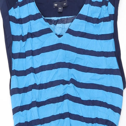 Gap Womens Blue Striped Rayon Skater Dress Size S V-Neck Pullover