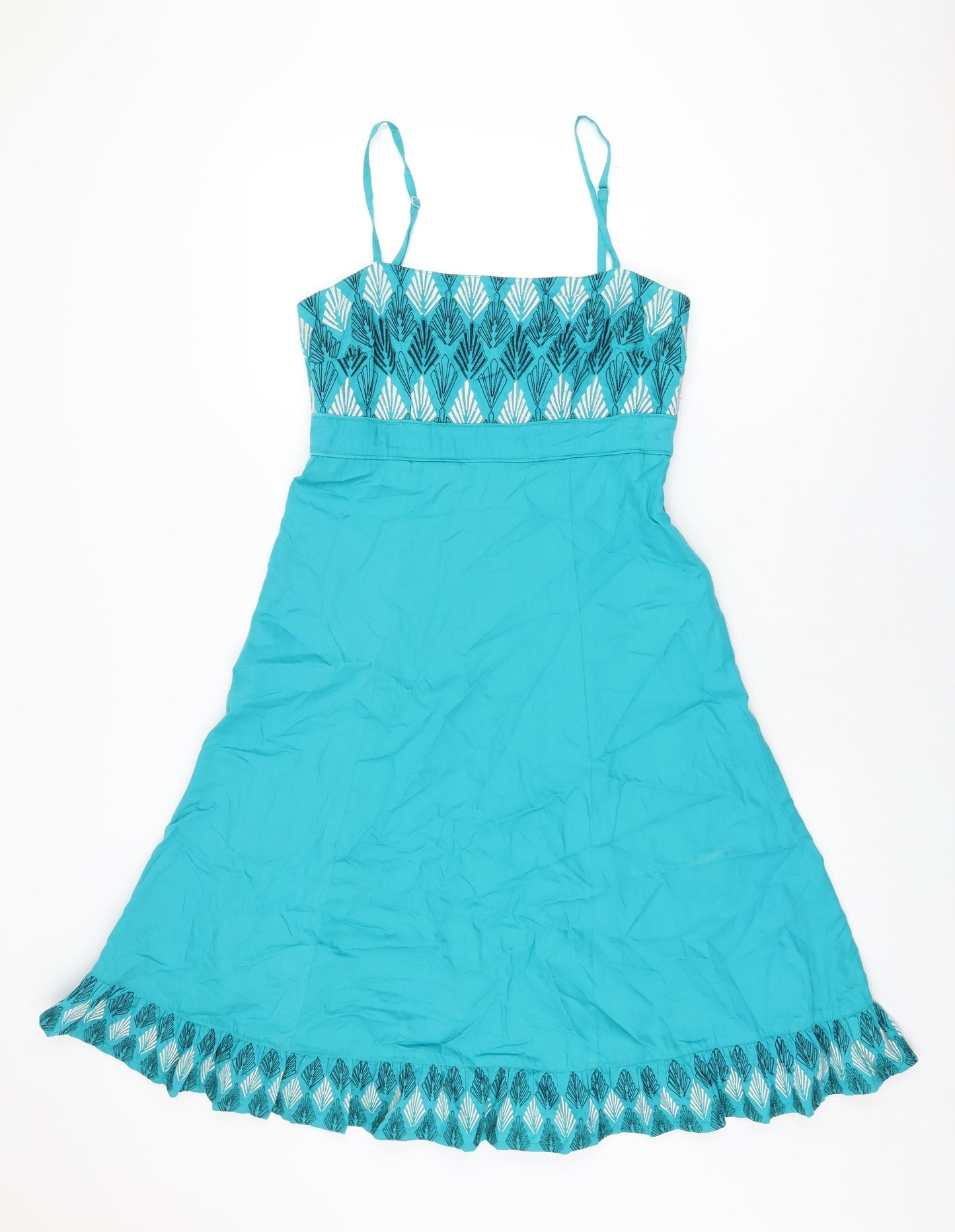 Monsoon Womens Blue Geometric Cotton A-Line Size 10 Square Neck Zip