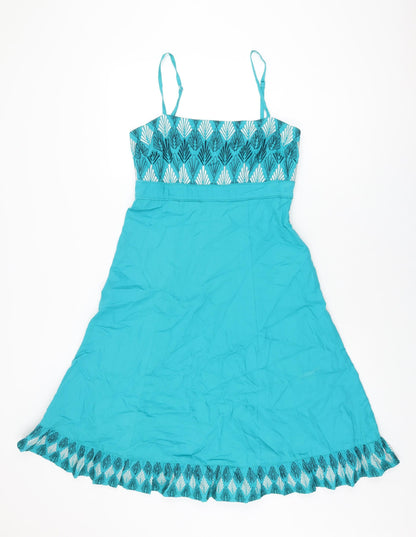 Monsoon Womens Blue Geometric Cotton A-Line Size 10 Square Neck Zip