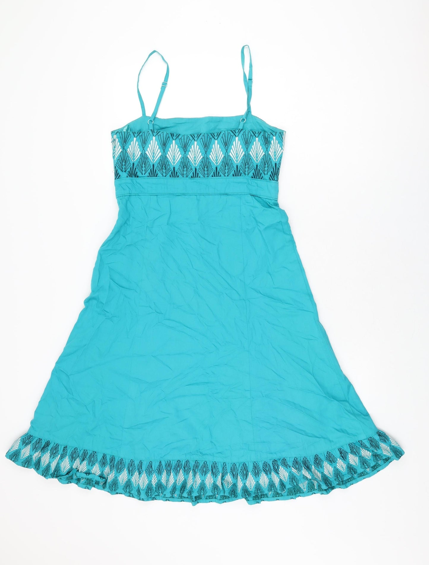 Monsoon Womens Blue Geometric Cotton A-Line Size 10 Square Neck Zip