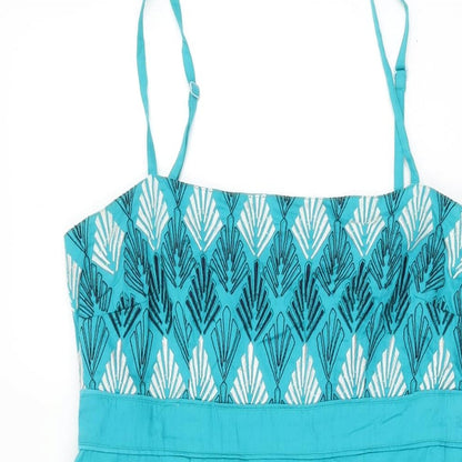 Monsoon Womens Blue Geometric Cotton A-Line Size 10 Square Neck Zip