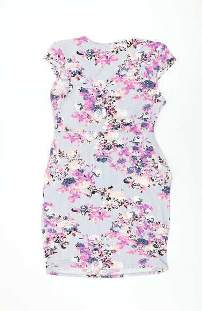 Dorothy Perkins Womens Blue Floral Viscose Shift Size 14 V-Neck Pullover