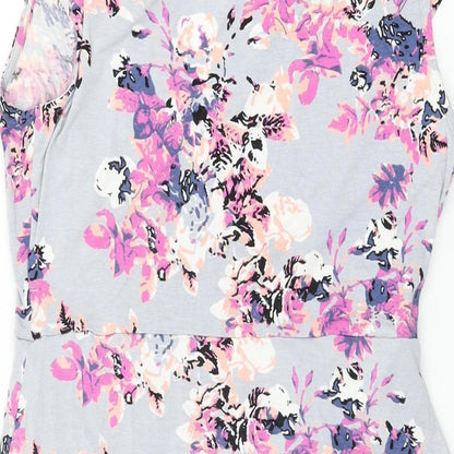 Dorothy Perkins Womens Blue Floral Viscose Shift Size 14 V-Neck Pullover