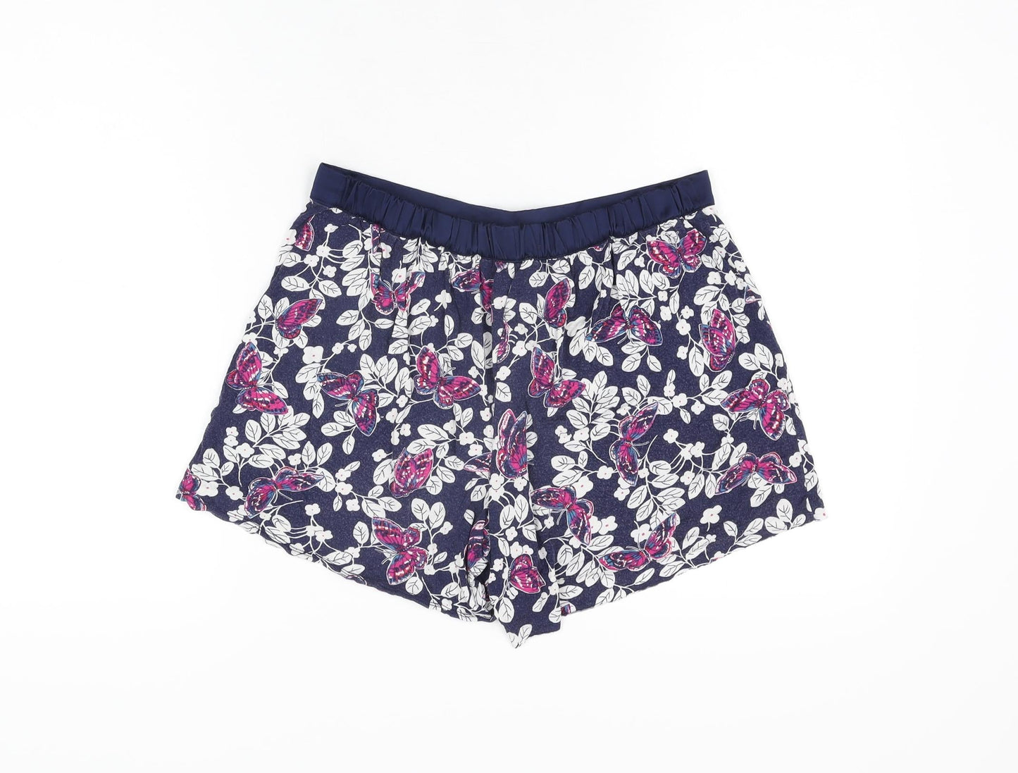 Marks and Spencer Womens Blue Floral Viscose Top Sleep Shorts Size 8 Drawstring