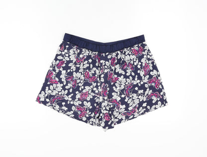 Marks and Spencer Womens Blue Floral Viscose Top Sleep Shorts Size 8 Drawstring