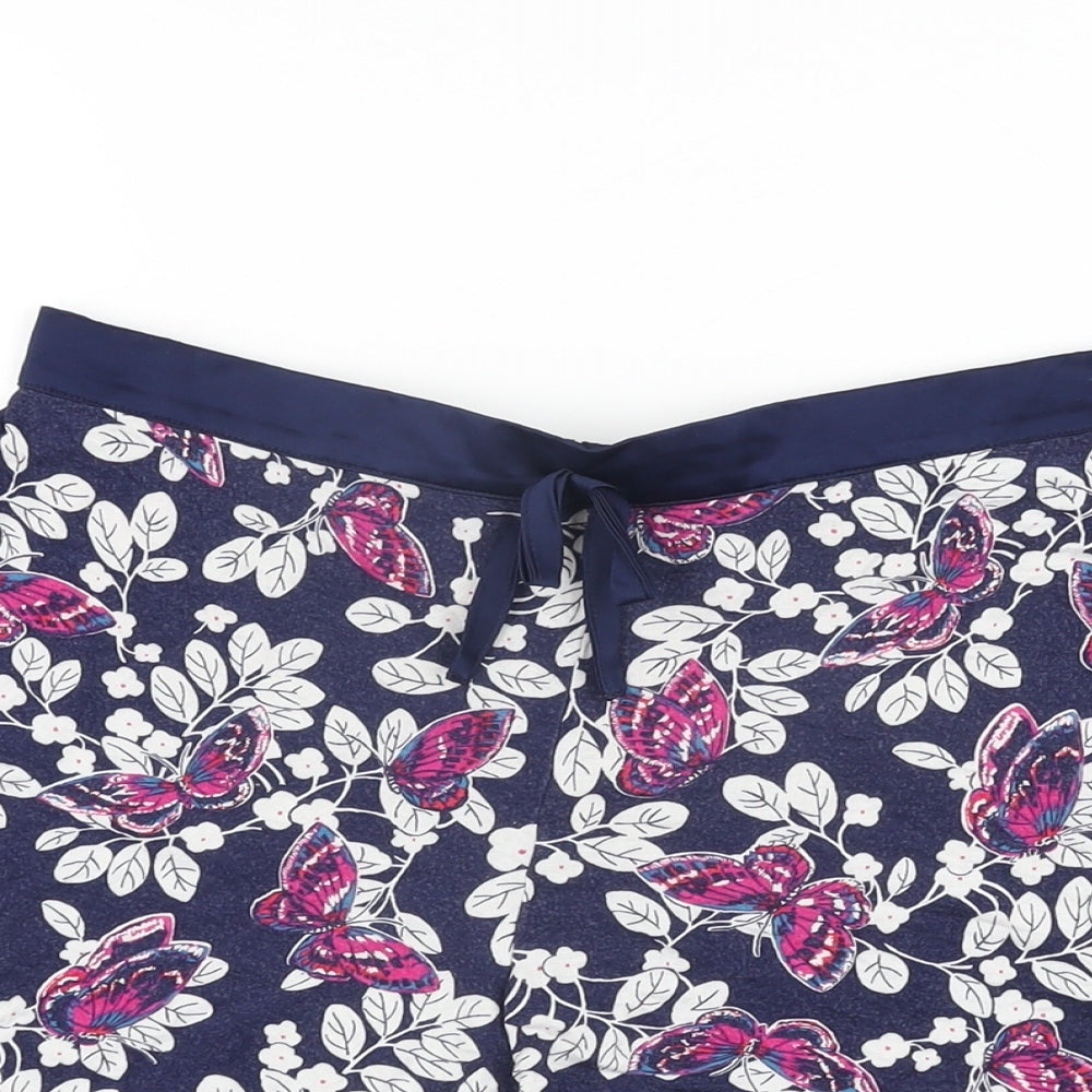 Marks and Spencer Womens Blue Floral Viscose Top Sleep Shorts Size 8 Drawstring