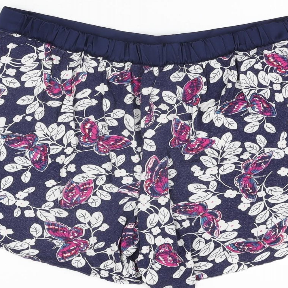 Marks and Spencer Womens Blue Floral Viscose Top Sleep Shorts Size 8 Drawstring