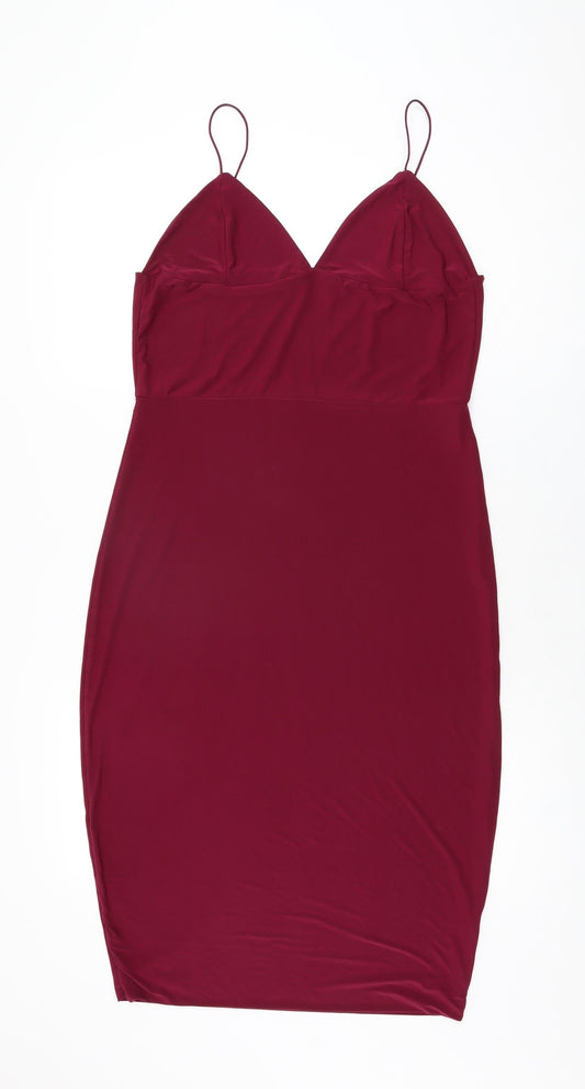 Missguided Womens Red Polyester Bodycon Size 14 V-Neck Pullover