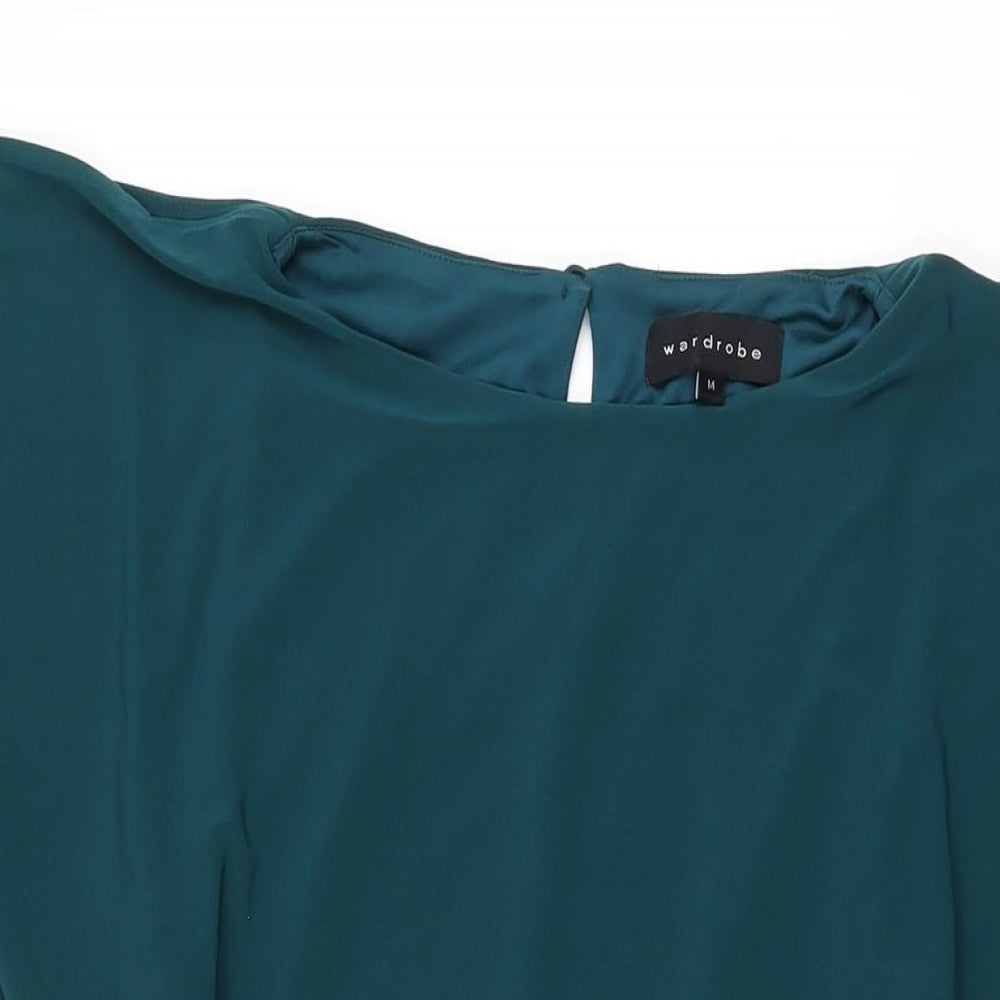Wardrobe Womens Green Polyester Shift Size M Boat Neck Pullover