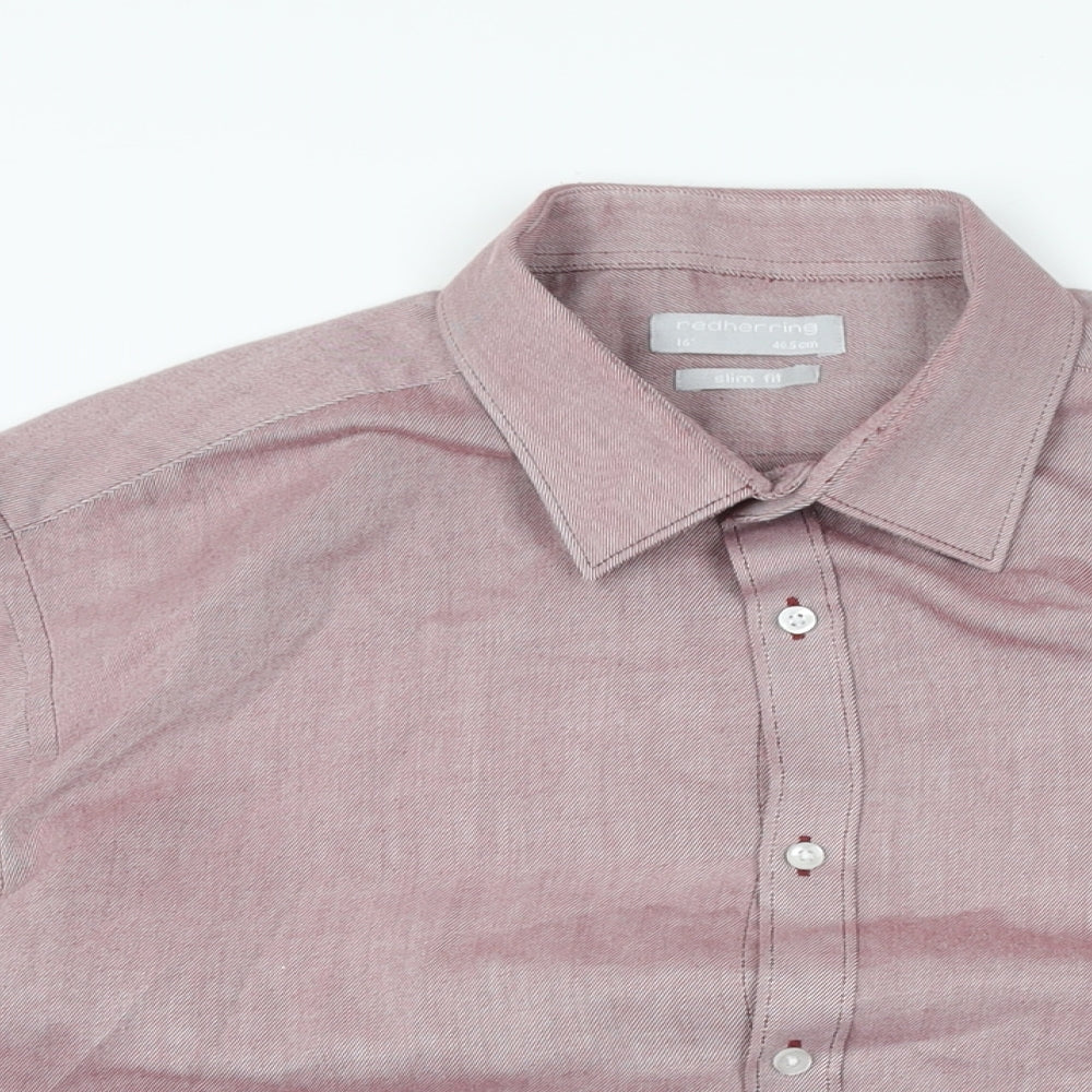 Red Herring Mens Red Polyester Dress Shirt Size 42 Collared Button