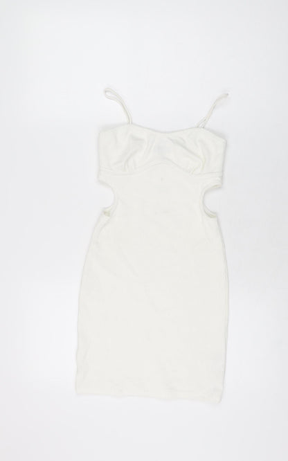 Bershka Womens White Polyester Mini Size S Sweetheart Pullover