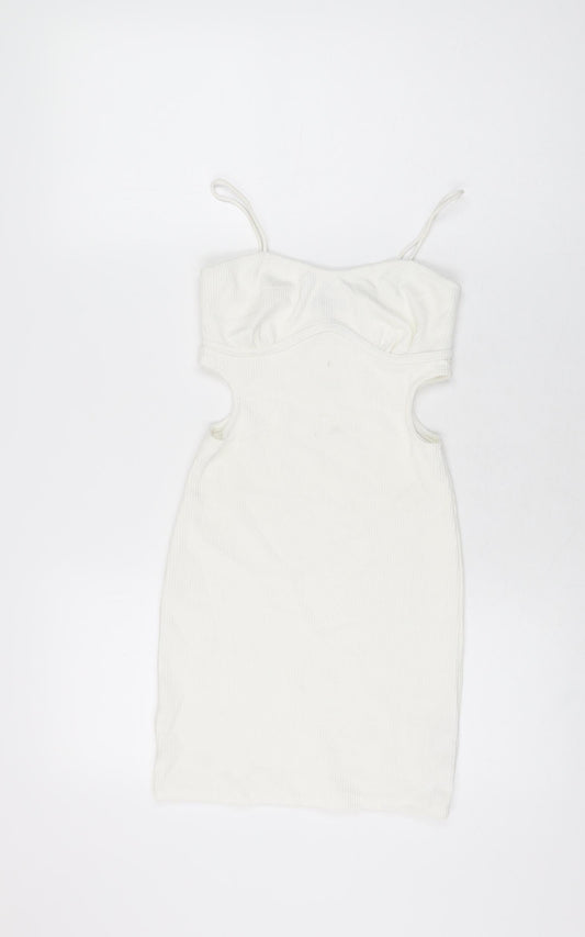 Bershka Womens White Polyester Mini Size S Sweetheart Pullover