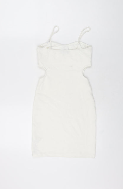 Bershka Womens White Polyester Mini Size S Sweetheart Pullover