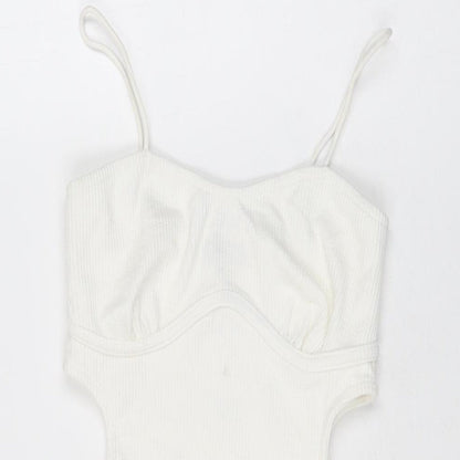 Bershka Womens White Polyester Mini Size S Sweetheart Pullover