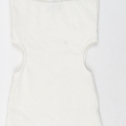 Bershka Womens White Polyester Mini Size S Sweetheart Pullover