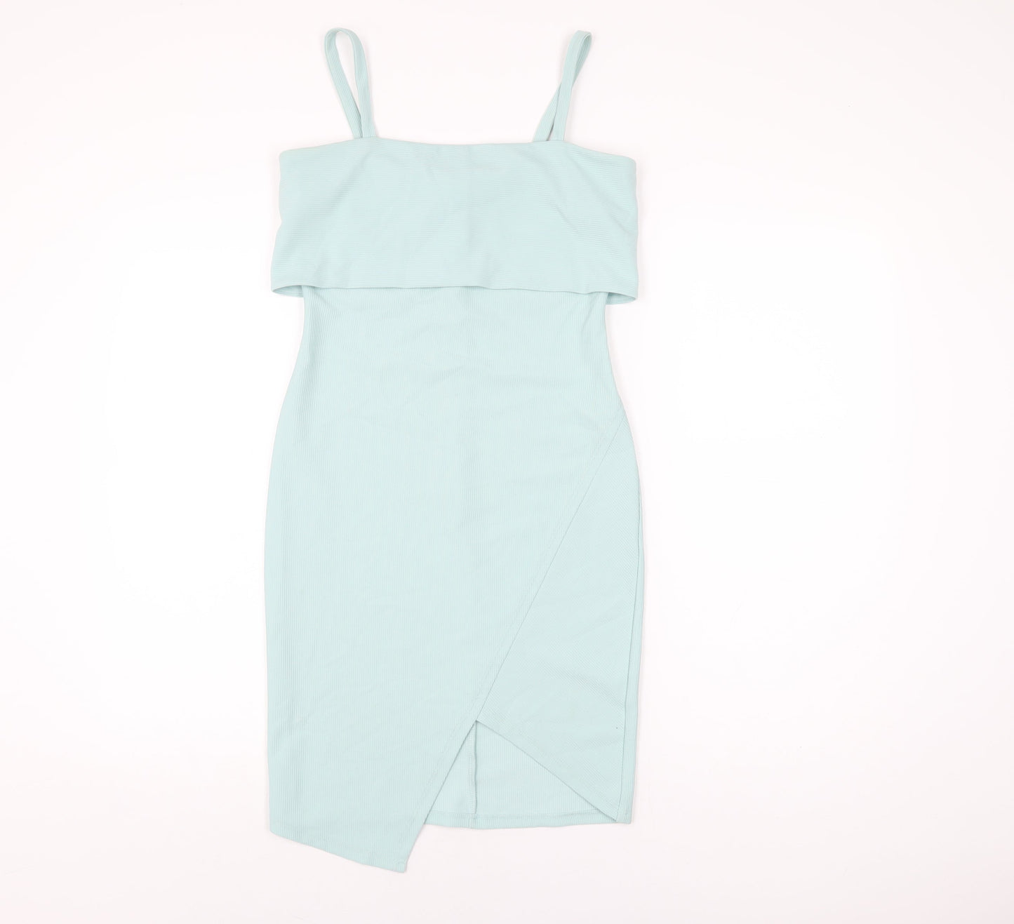 New Look Womens Blue Polyester Bodycon Size 10 Square Neck Zip