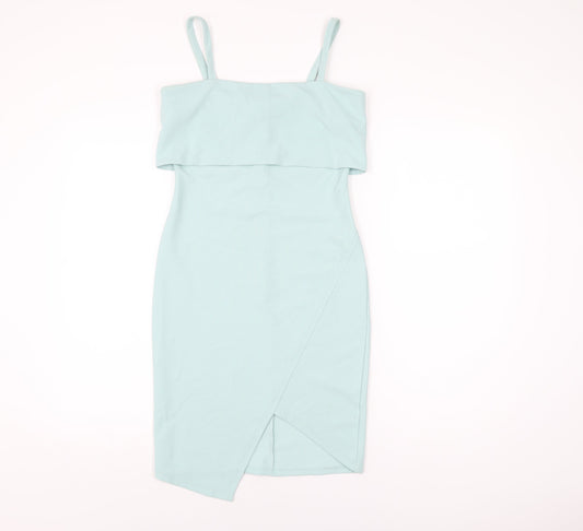 New Look Womens Blue Polyester Bodycon Size 10 Square Neck Zip