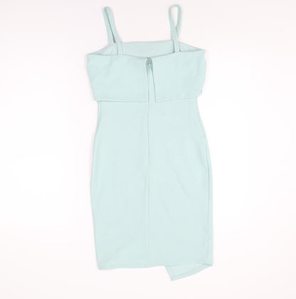 New Look Womens Blue Polyester Bodycon Size 10 Square Neck Zip