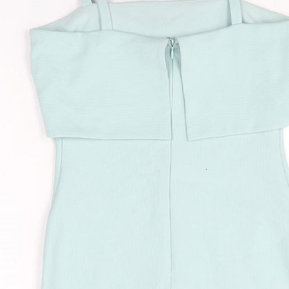 New Look Womens Blue Polyester Bodycon Size 10 Square Neck Zip