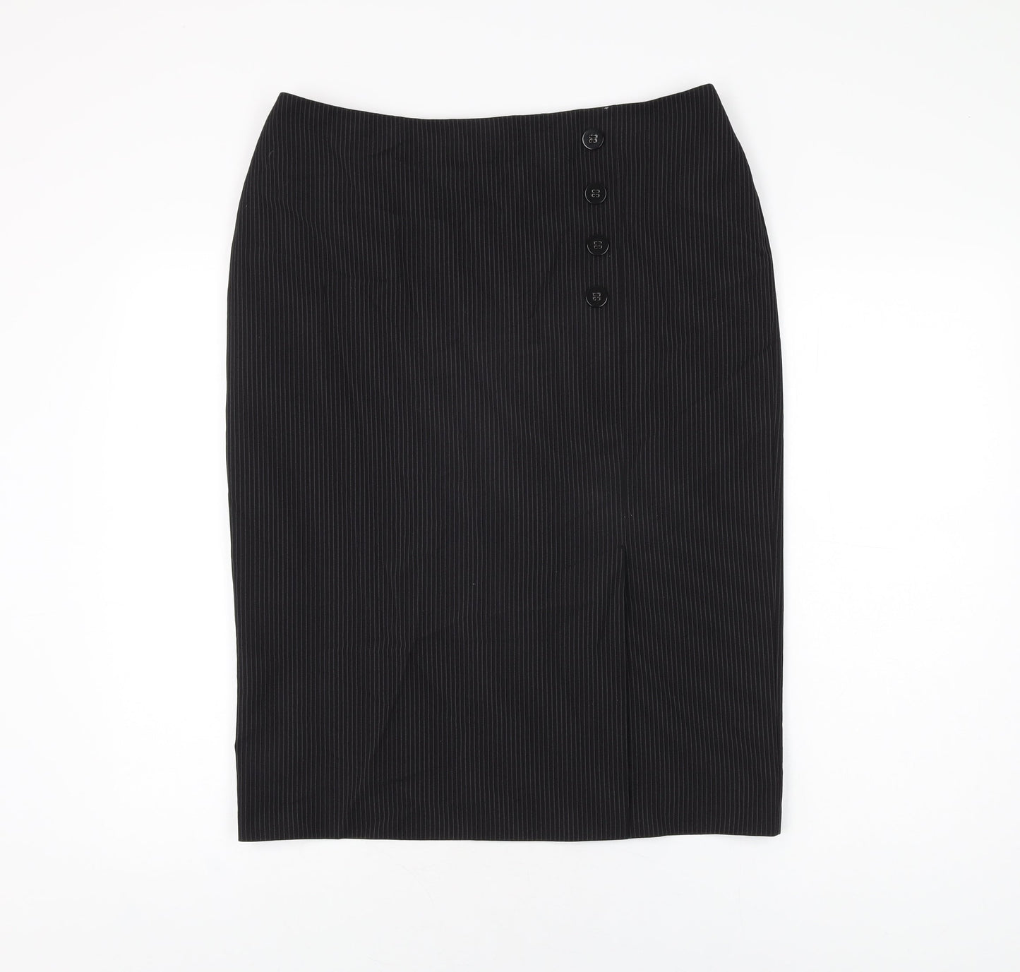 Marks and Spencer Womens Black Striped Polyester Straight & Pencil Skirt Size 14 Zip