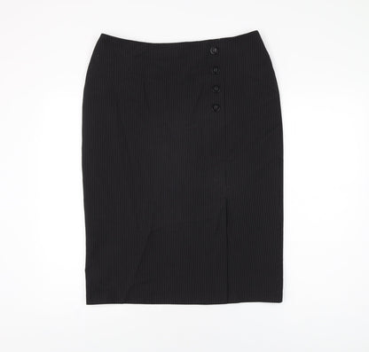 Marks and Spencer Womens Black Striped Polyester Straight & Pencil Skirt Size 14 Zip