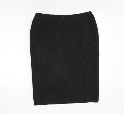 Marks and Spencer Womens Black Striped Polyester Straight & Pencil Skirt Size 14 Zip