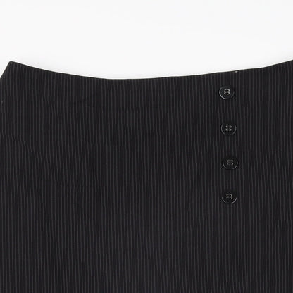 Marks and Spencer Womens Black Striped Polyester Straight & Pencil Skirt Size 14 Zip