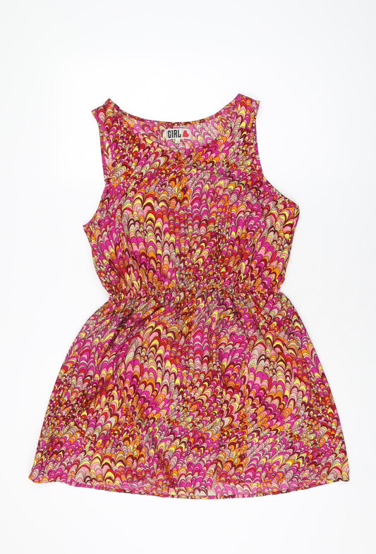 Chelsea Girl Womens Multicoloured Geometric Polyester Skater Dress Size 12 Round Neck Pullover