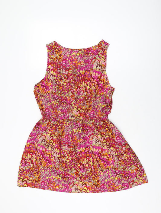 Chelsea Girl Womens Multicoloured Geometric Polyester Skater Dress Size 12 Round Neck Pullover