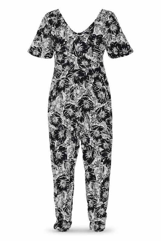 Neon Rose Womens Black Floral Viscose Jumpsuit One-Piece Size 10 L28 in Zip