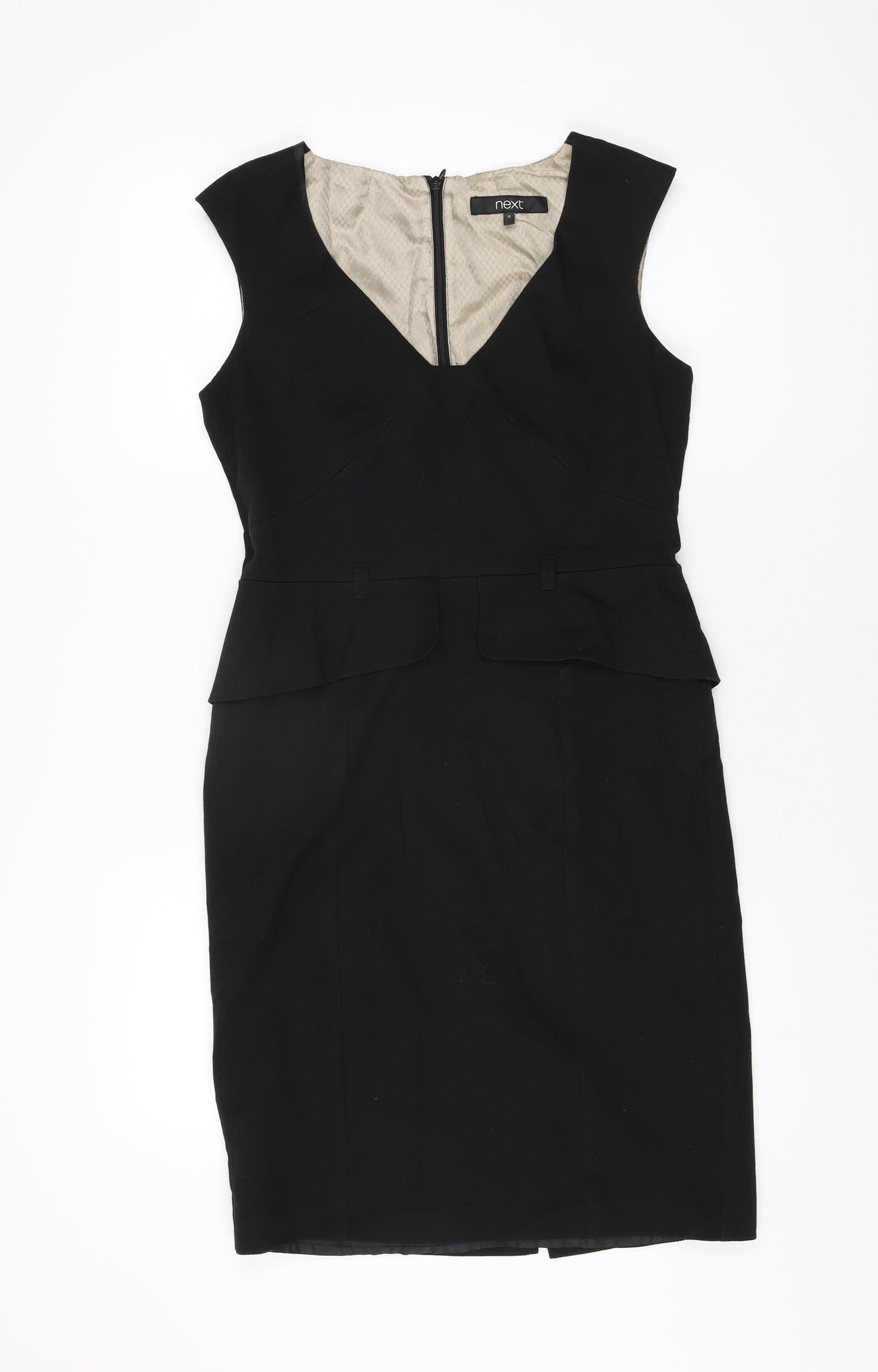 NEXT Womens Black Polyester Bodycon Size 10 V-Neck Zip