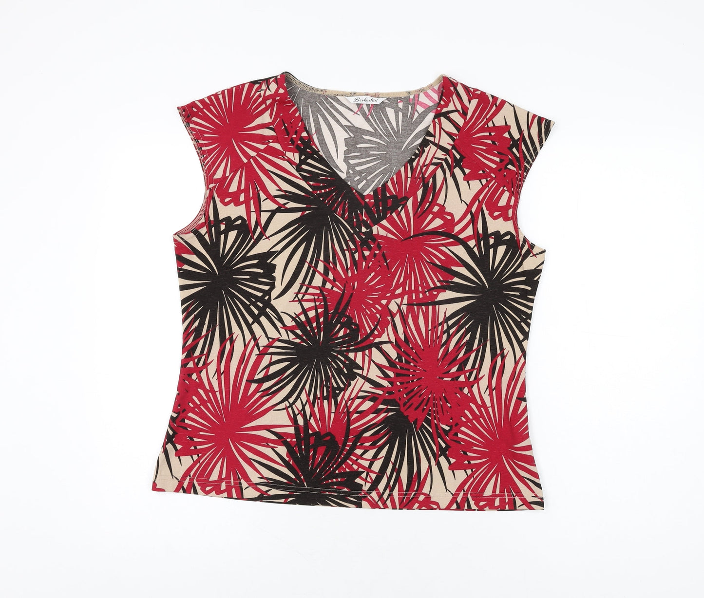 Berkertex Womens Beige Geometric Polyester Basic T-Shirt Size 16 V-Neck