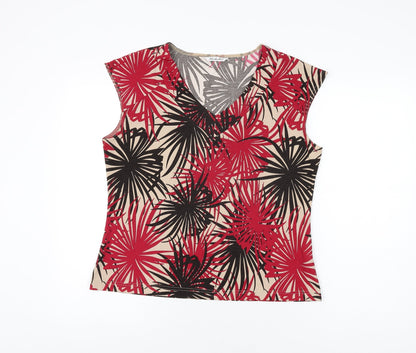 Berkertex Womens Beige Geometric Polyester Basic T-Shirt Size 16 V-Neck