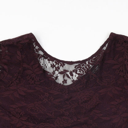 Dorothy Perkins Womens Purple Floral Polyester Basic T-Shirt Size 14 Round Neck