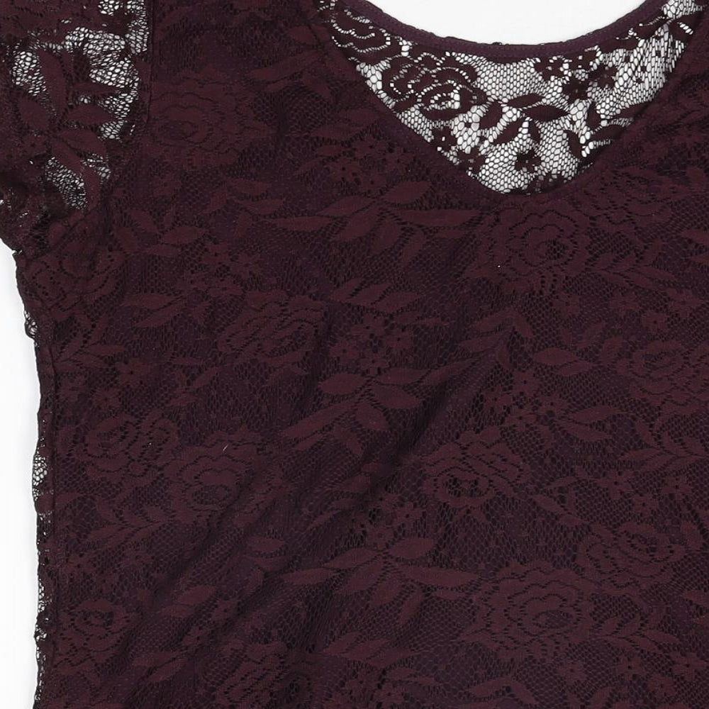 Dorothy Perkins Womens Purple Floral Polyester Basic T-Shirt Size 14 Round Neck