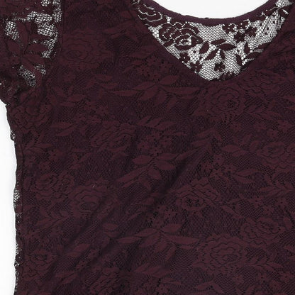 Dorothy Perkins Womens Purple Floral Polyester Basic T-Shirt Size 14 Round Neck