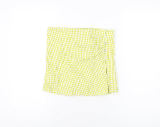Pull&Bear Womens Yellow Geometric Polyester Skort Skirt Size M Zip