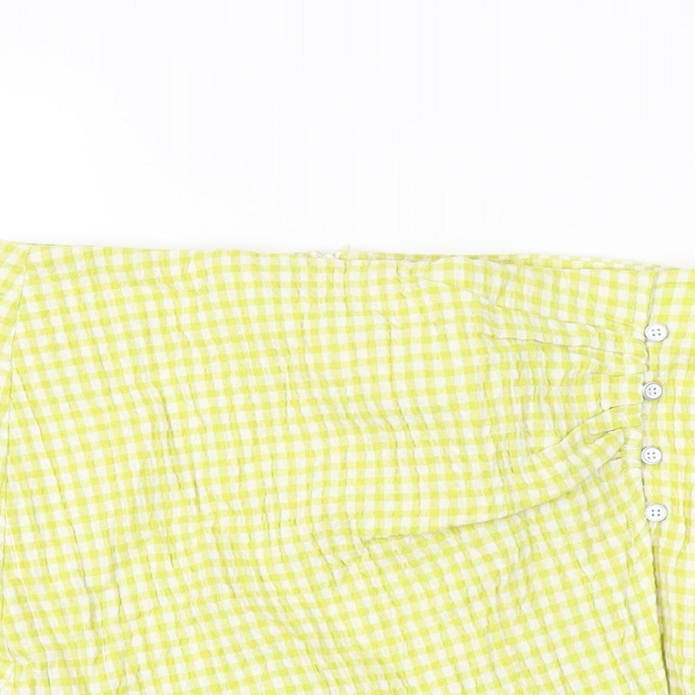 Pull&Bear Womens Yellow Geometric Polyester Skort Skirt Size M Zip