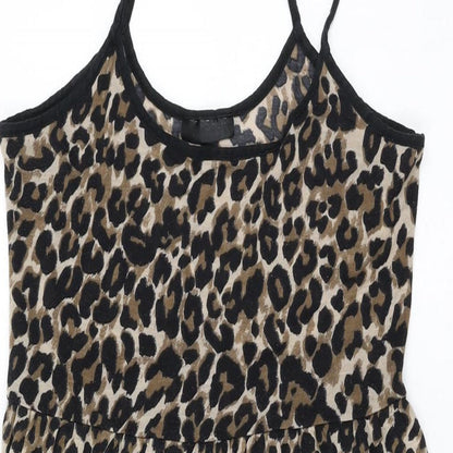 Topshop Womens Brown Animal Print Polyester Shift Size 10 Scoop Neck Pullover