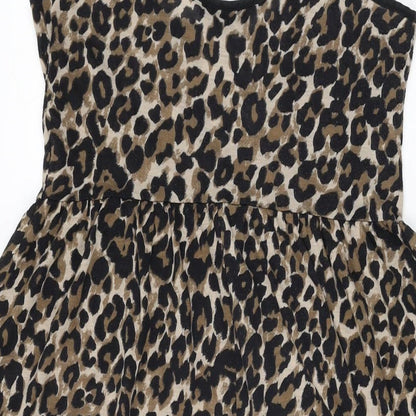 Topshop Womens Brown Animal Print Polyester Shift Size 10 Scoop Neck Pullover