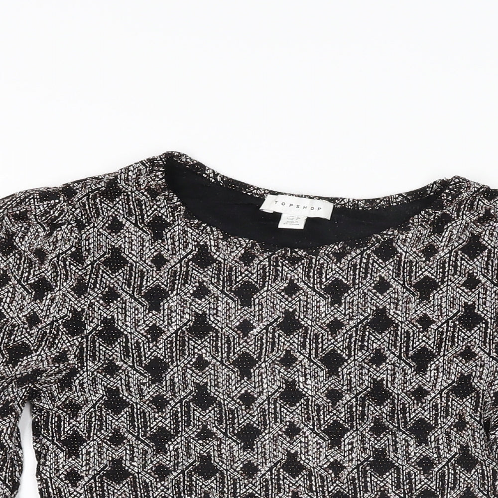 Womens UK Size 8 Topshop Black Cropped T-Shirt