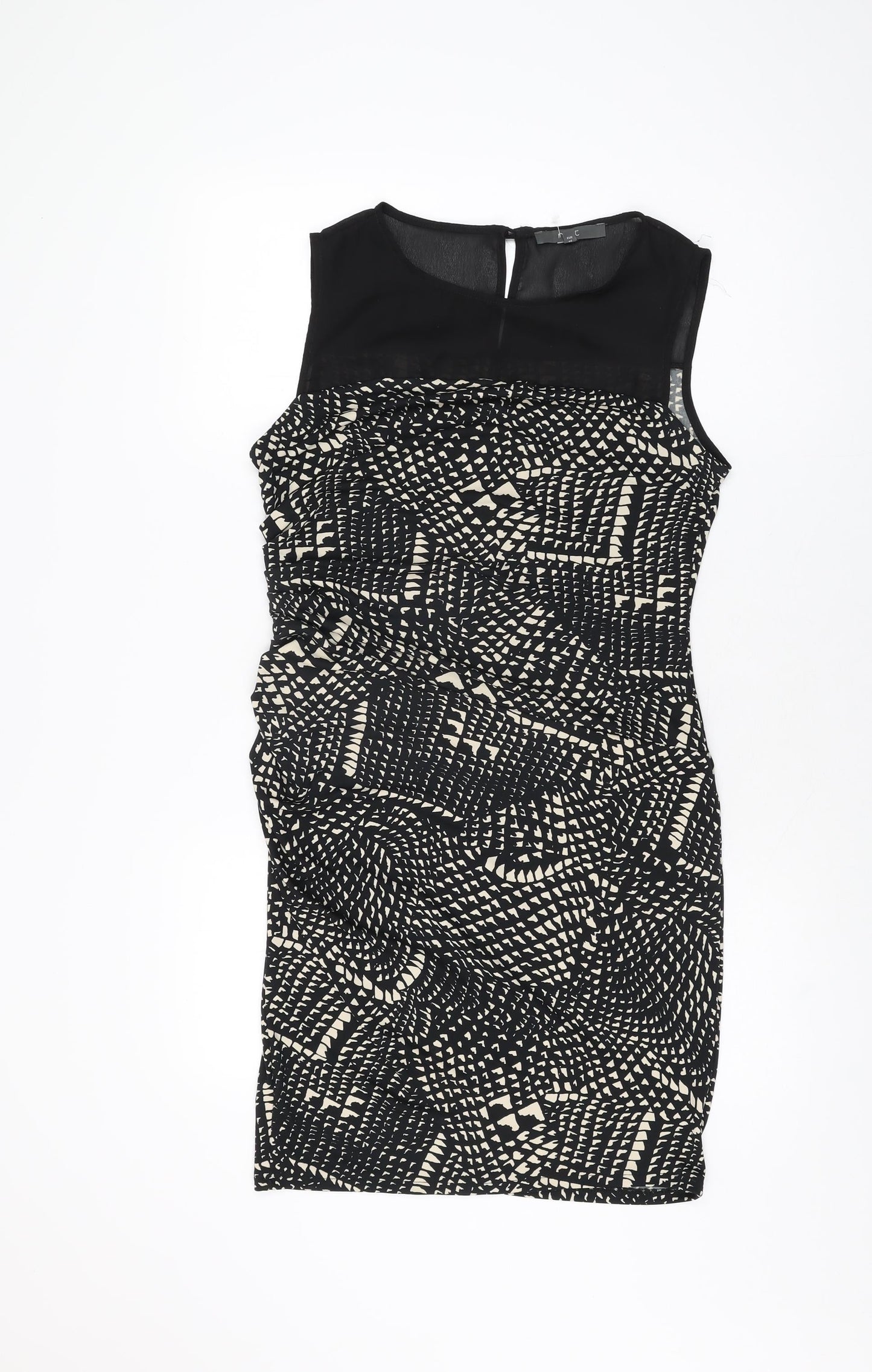 NEXT Womens Black Geometric Polyester Bodycon Size 12 Round Neck Button