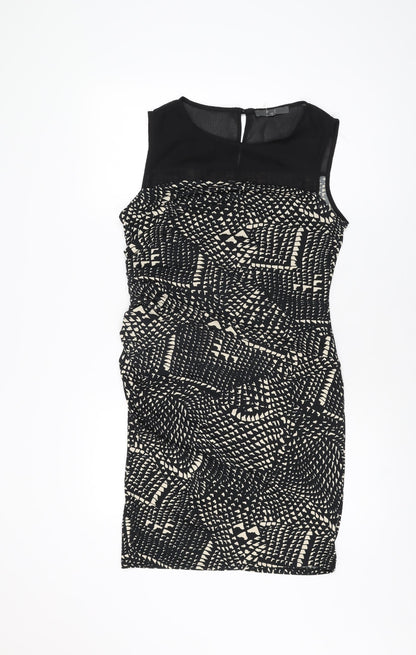 NEXT Womens Black Geometric Polyester Bodycon Size 12 Round Neck Button