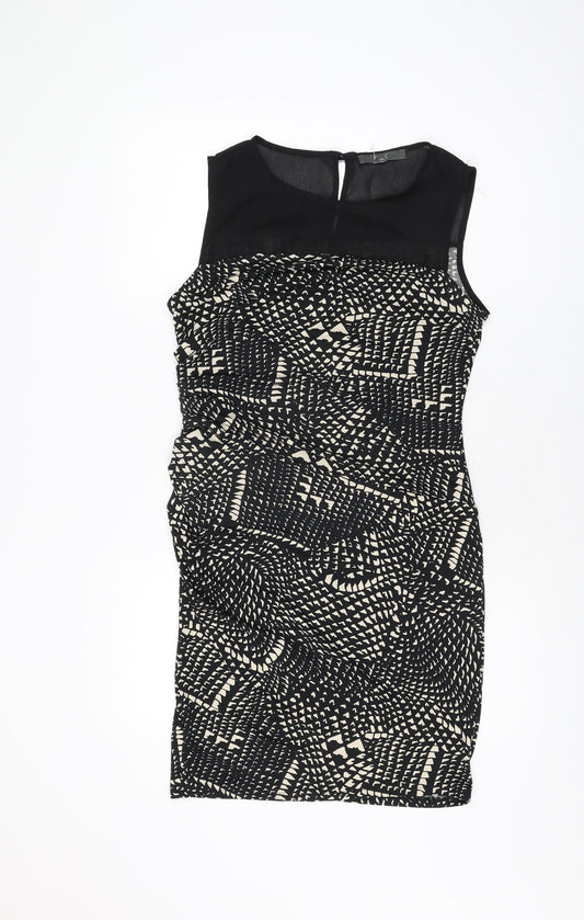 NEXT Womens Black Geometric Polyester Bodycon Size 12 Round Neck Button