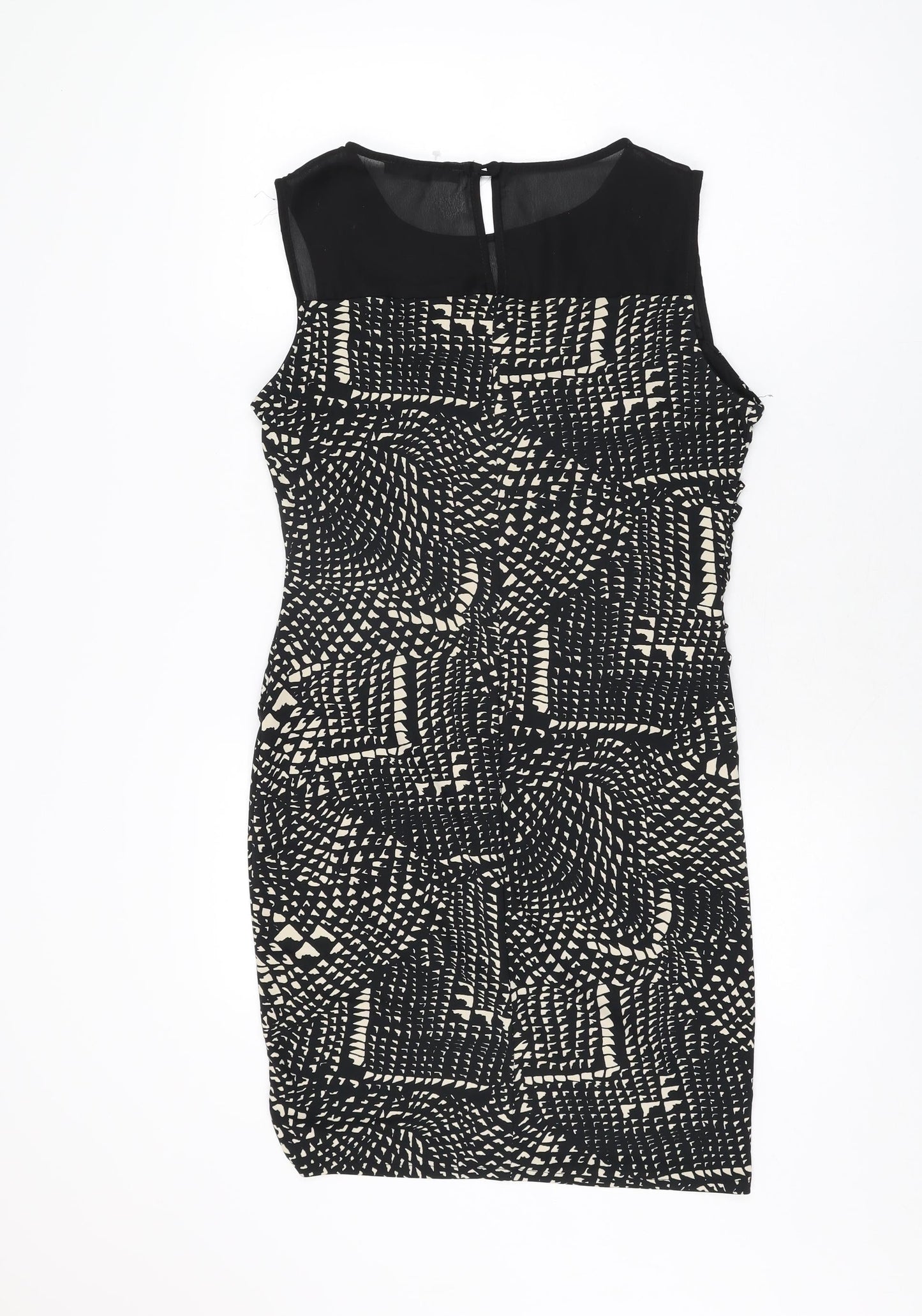 NEXT Womens Black Geometric Polyester Bodycon Size 12 Round Neck Button