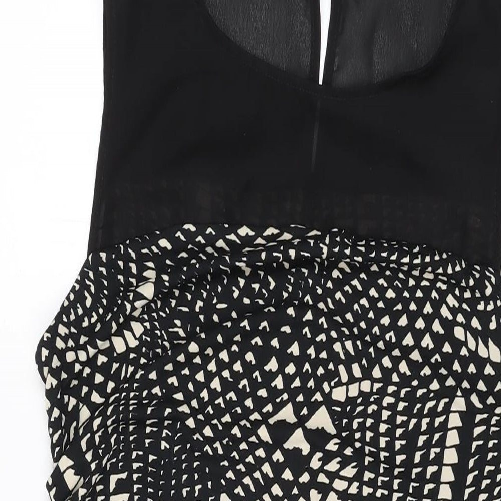 NEXT Womens Black Geometric Polyester Bodycon Size 12 Round Neck Button