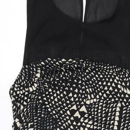 NEXT Womens Black Geometric Polyester Bodycon Size 12 Round Neck Button