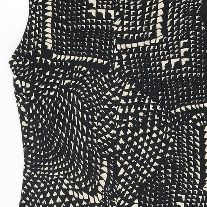 NEXT Womens Black Geometric Polyester Bodycon Size 12 Round Neck Button