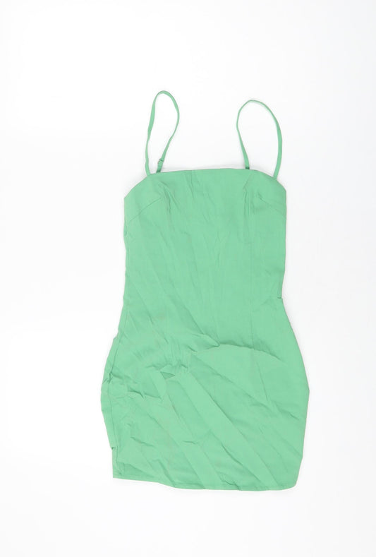 Motel Womens Green Rayon Mini Size XS Square Neck Zip