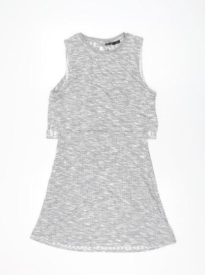 Topshop Womens Grey Polyester Skater Dress Size 12 Round Neck Pullover